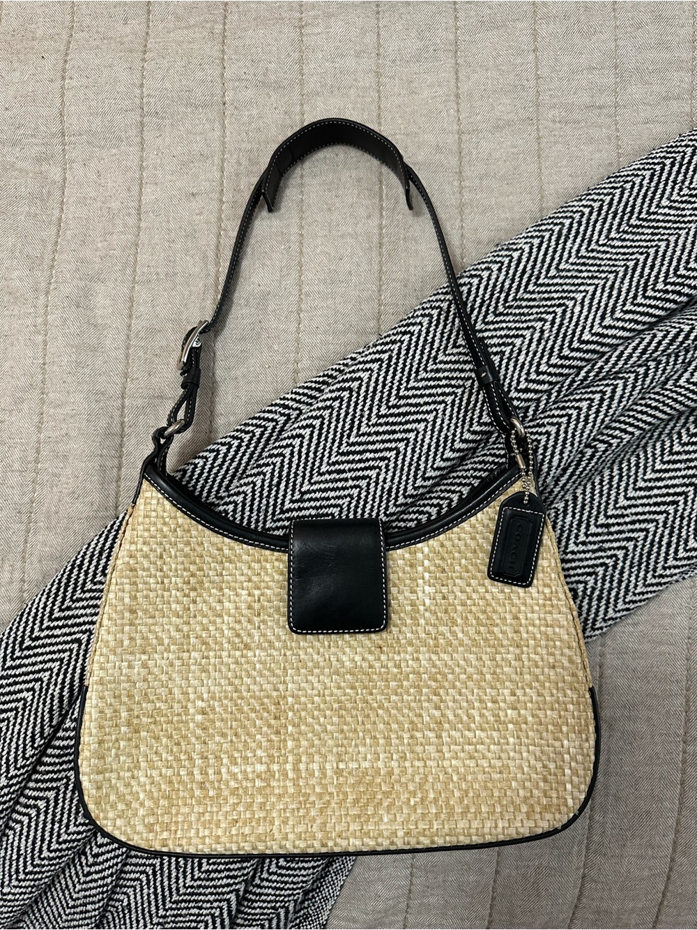 Vintage Y2K COACH Woven Straw Small Shoulder Hobo Bag (Style #8159)